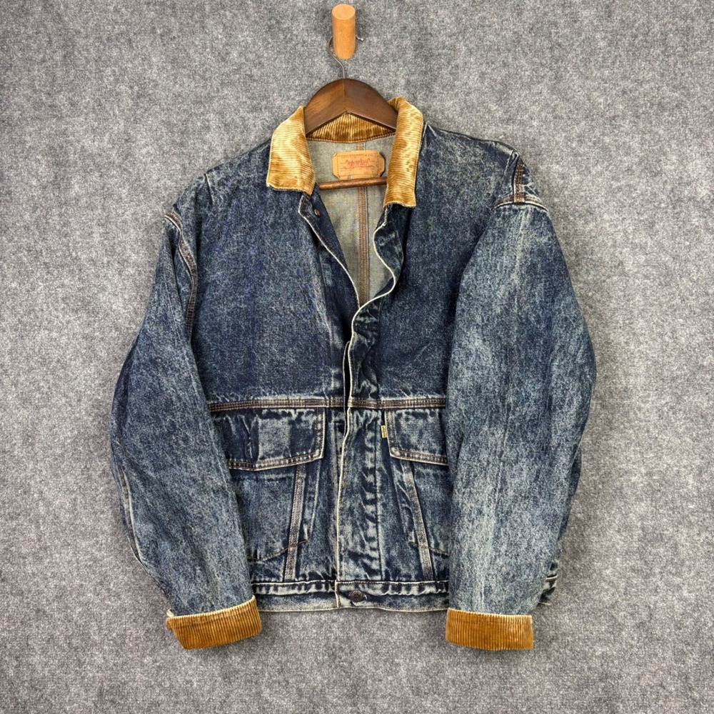 Levi's Denim Jacket Mens S Blue Acid Wash Corduroy Collar Vintage 75073-0207 USA